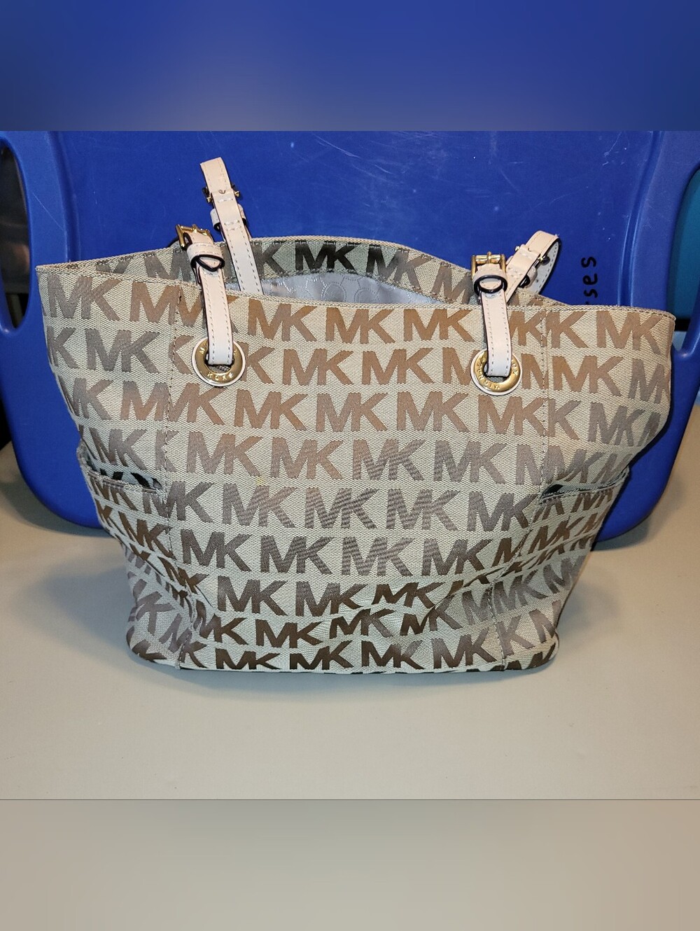 Michael Kors Jet Set Medium Logo Beige Signature Tote With Dust Bag. - Picture 2 of 16